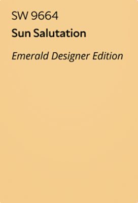 A Sherwin-Williams Color Chip for Sun Salutation SW 9664, an Emerald Designer Edition collection color.