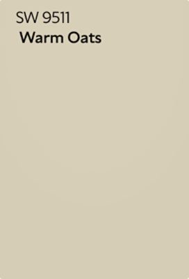 A Sherwin-Williams color chip for Warm Oats SW 9511.
