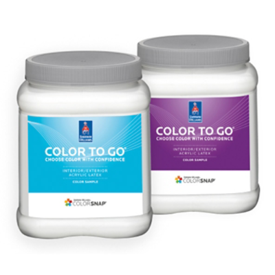 Two cans of Color to Go® wet paint samples.