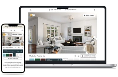 Desktop and mobile view of Sherwin-Williams Color Visualizer.