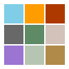A three by three square of colors from Sherwin-Williams' Digital Color Wall.