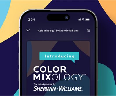 Introducing Colormixology the debut podcast by Sherwin-Williams on a mobile phone.