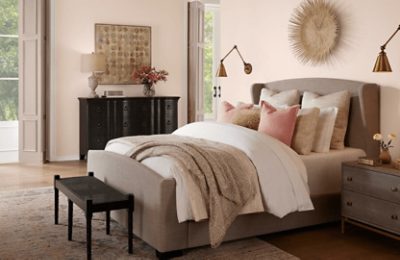 A bedroom painted Malted Milk.