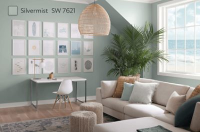 Living room painted in Silvermist SW 7621