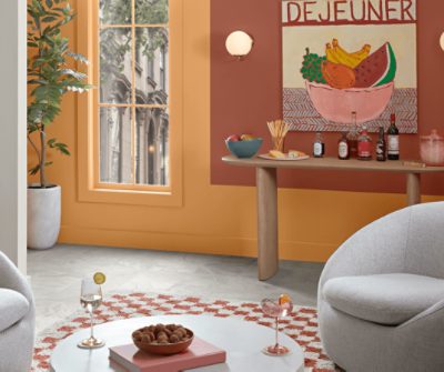 Sitting area painted in Bakelite Gold.