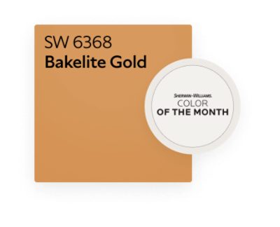 Color chip of Bakelite Gold SW 6368 color of the month.