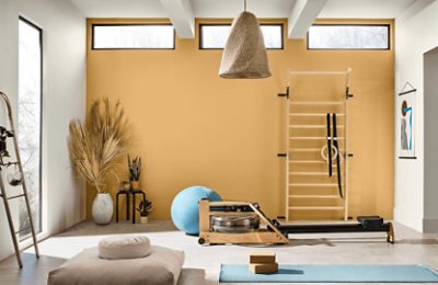 A home gym painted Tarnished Trumpet.