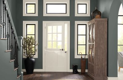 An entryway painted Homburg Gray.