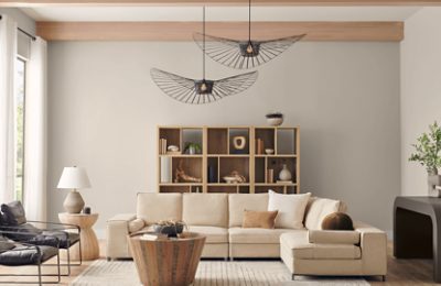 A living room painted Drift of Mist.