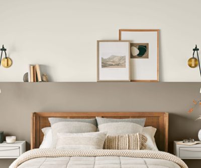 Bedroom painted in Drift of Mist SW 9166.
