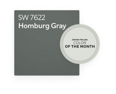 SW 7622 Homburg Gray Microchip. Sherwin-Williams Color of the Month. 