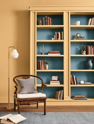 Bookcase painted in Tarnished Trumpet.
