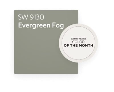 Sherwin-Williams Color of the Month Evergreen Fog SW 9130.