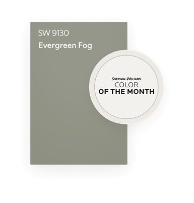 Sherwin-Williams Color of the Month Evergreen Fog SW 9130.