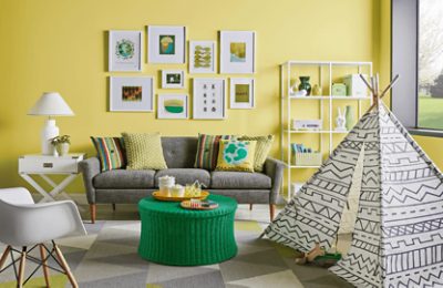 A playroom painted Chartreuse.