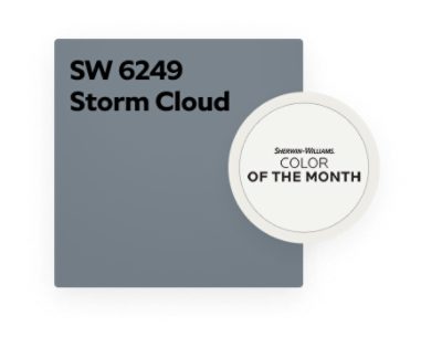 Color chip of SW 6249 Storm Cloud, color of the month.