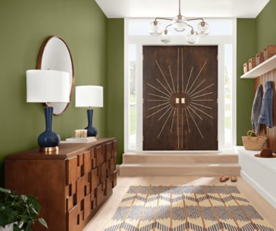 Foyer painted in SW 6426 Basque Green.