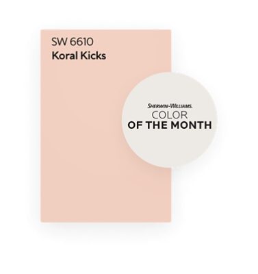 Color chip of SW 6610 Koral Kicks, august color of the month.