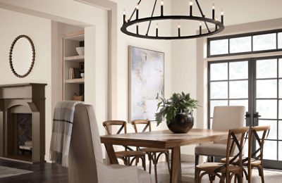 A dining room painted Kestrel White.