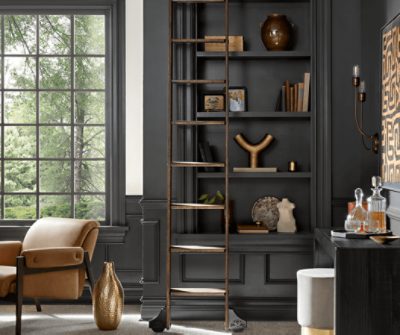 Shelves painted in Iron Ore SW 7069.