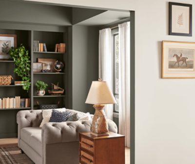 Open room painted in Roycroft Bronze Green SW 2846.