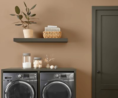 Laundry room painted in Roycroft Bronze Green SW 2846.