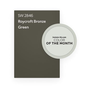 Sherwin Williams Color of the Month color chip Roycroft Bronze Green SW 2846.