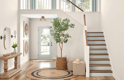 A hallway painted Silver Strand.