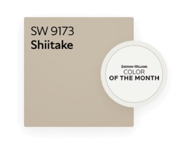 Color chip of SW 9173 Shiitake, color of the month.