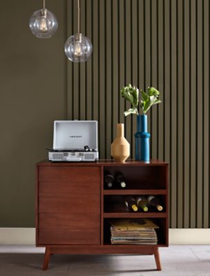 Paneled wall painted in Messenger Bag.