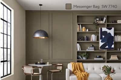 Living room painted in Messenger Bag SW 7740.
