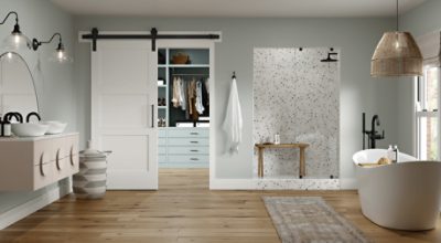 A bathroom painted Silver Strand.