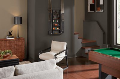 Billiard room walls painted in SW 7675 Sealskin.