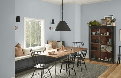 A breakfast nook painted Samovar Silver.
