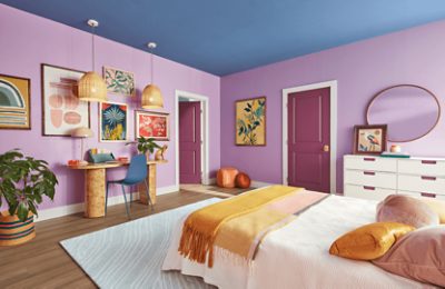 A bedroom painted Novel Lilac.