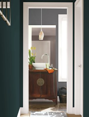 A hallway painted Cascades SW 7623.