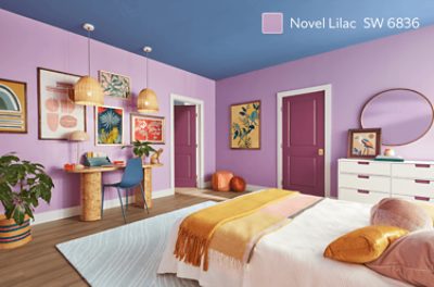 A teen bedroom painted Novel Lilac SW 6836.