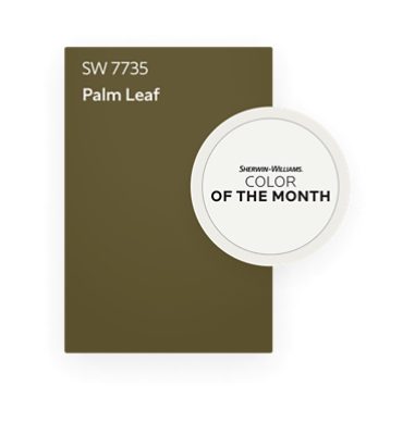 Color chip for Sherwin Williams Color of the Month Palm Leaf SW 7735.