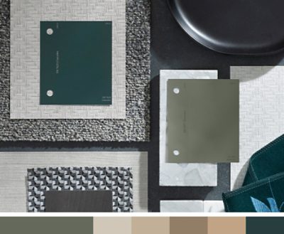 (right) green paint chips paired with dark grey textures.