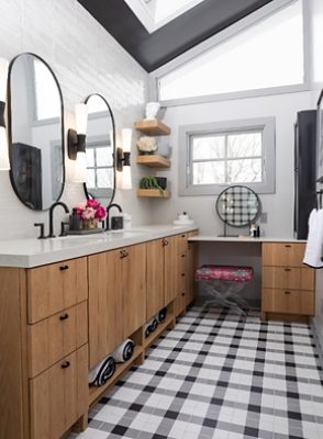 Image of two bathrooms after a transformative remodel.