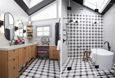 Image of two bathrooms after a transformative remodel.