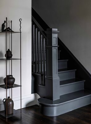 peek into a gray staircase.