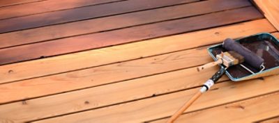 A clean wooden deck preparing to be stained.