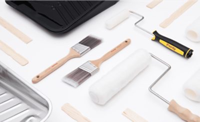 Paint brushes, paint rollers and paint trays.