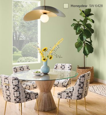 A bright kitchen painted in Honeydew SW 6428.