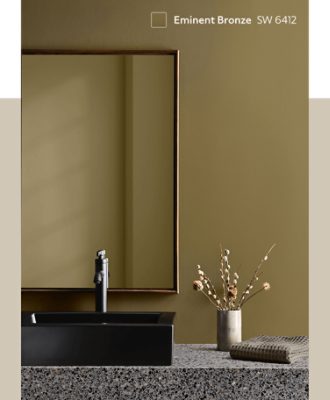 A bathroom painted Eminent Bronze SW 6412.