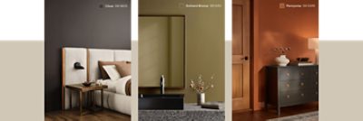 A bedroom painted Clove SW 9605, a bathroom painted Eminent Bronze SW 6412 and a bedroom painted Pennywise SW 6349.