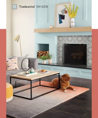 A fireplace painted Tradewind SW 6218.