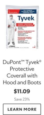 DuPont Tyvek Protective Coverall with Hood and Boots. $11.09. Save 23%. Learn More.