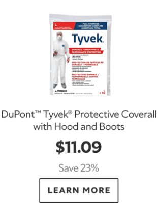 DuPont Tyvek Protective Coverall with Hood and Boots. $11.09. Save 23%. Learn More.